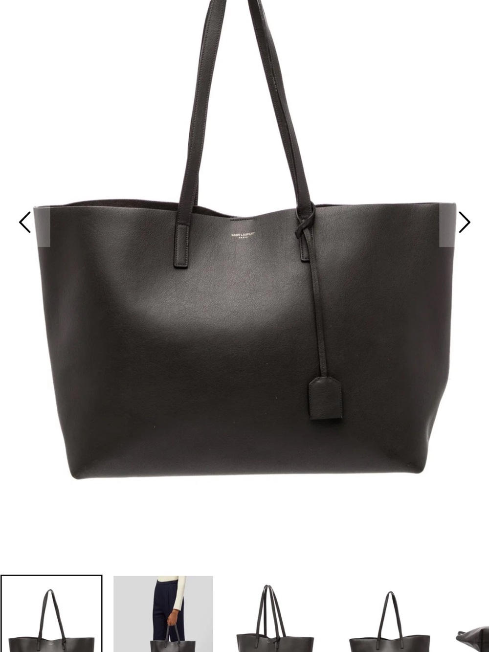 Saint Laurent Black Leather Tote with Hanging Tag